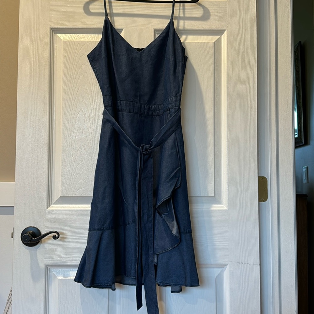 Navy Blue Spaghetti Strap Midi Dress with Waist Tie